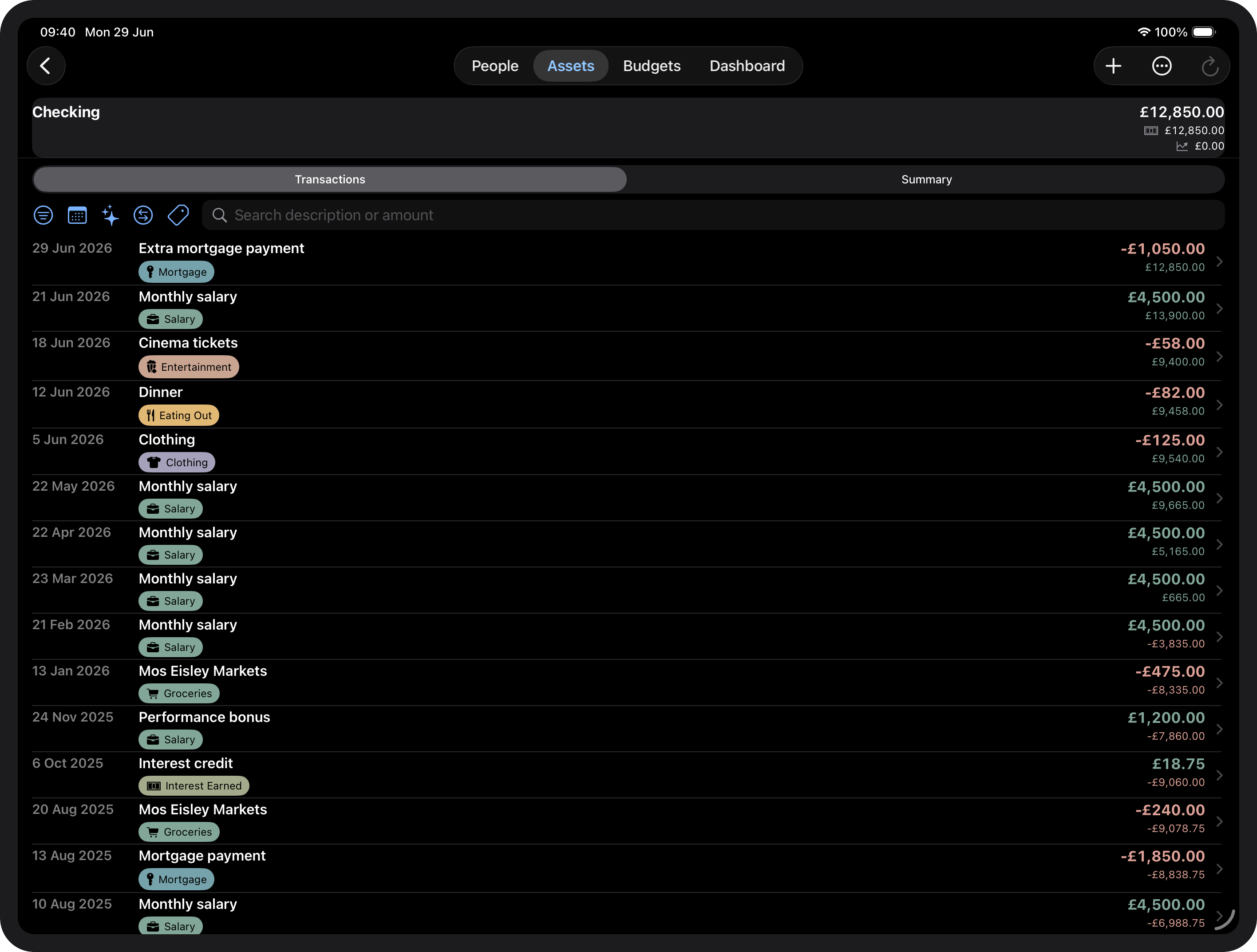 Transaction list