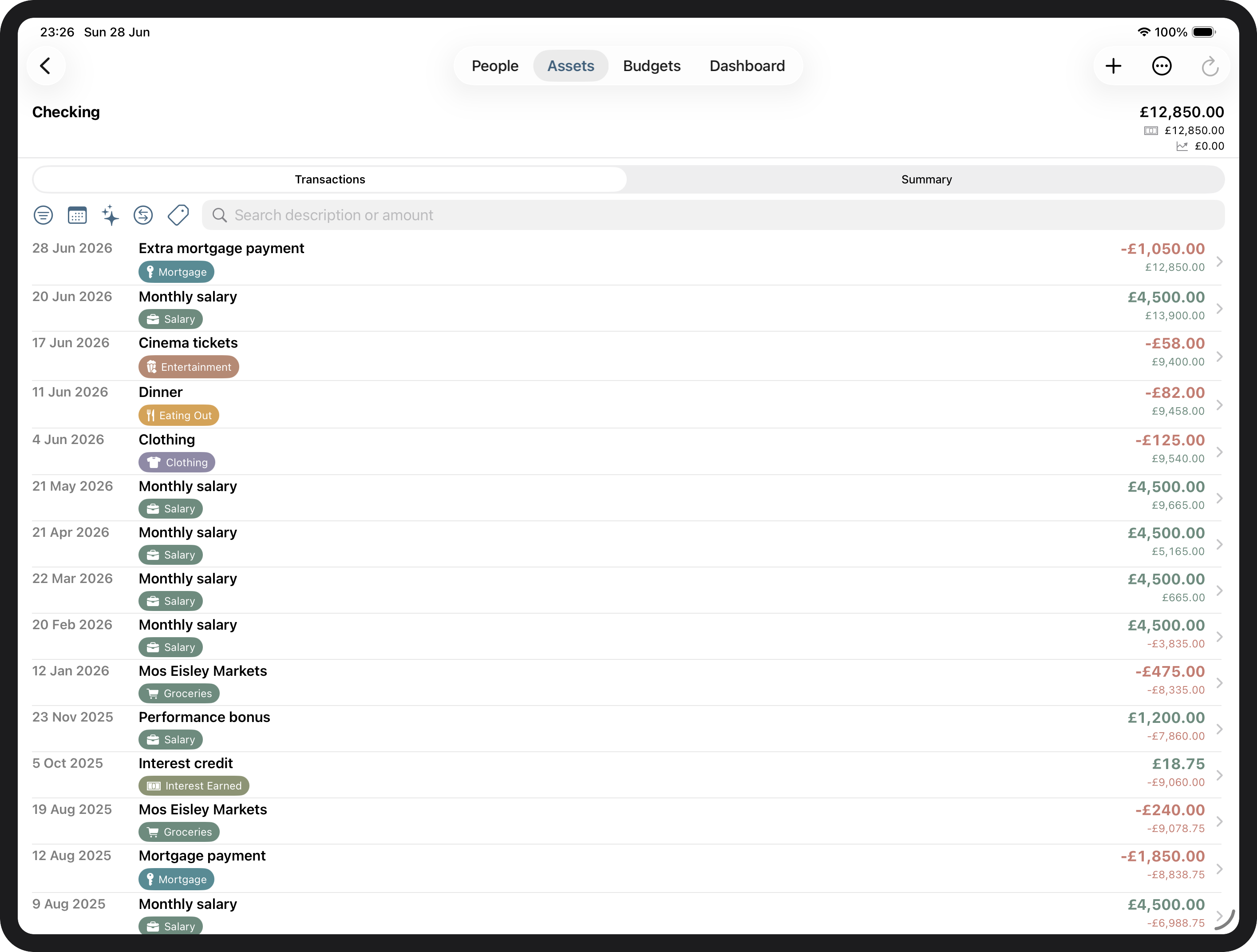 Transaction list