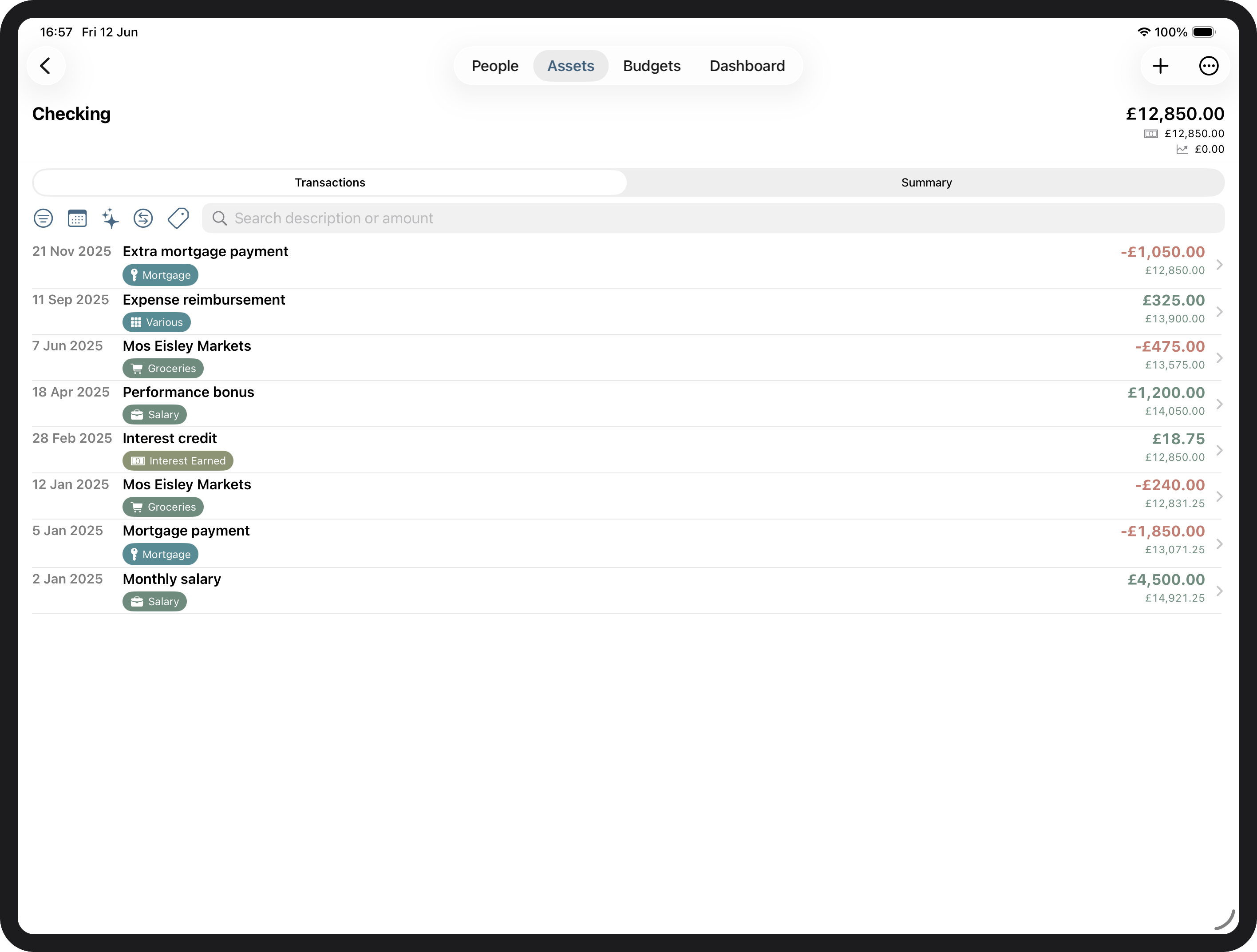 Transaction list